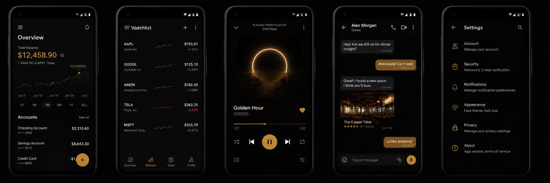 Row of Android app screens from various projects